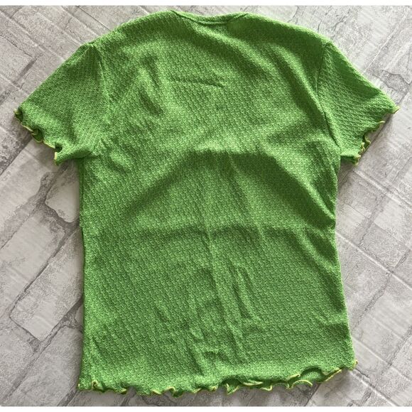 Have Girl Y2K Green V Neck Short Sleeve Ruffled Hem Knit Crop Top No Sz - Picture 2 of 6
